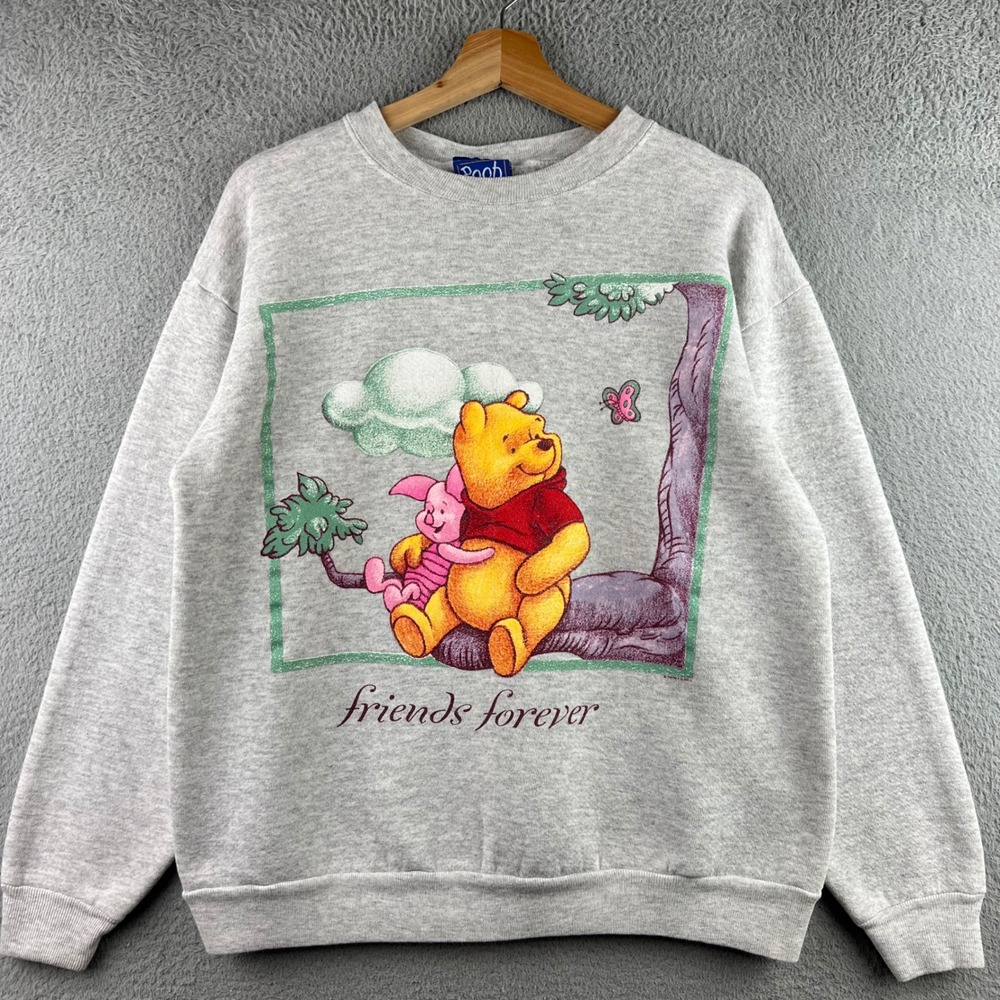 Vintage Disney Winnie the Pooh Piglet Friends Forever Sweatshirt Gray Mens M